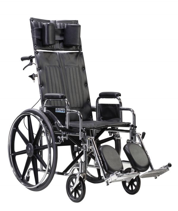 Drive Medical Sentra Reclining Wheelchair - Detachable Desk Arms - 22" Seat