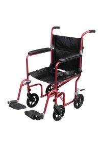 Drive Medical Flyweight Lightweight Transport Wheelchair with Removable Wheels - Red-min