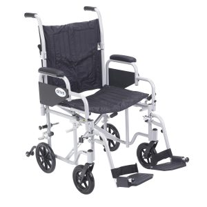 Drive Medical Poly Fly Light Weight Transport Chair Wheelchair with Swing away Footrests-min