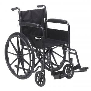 Drive Medical Silver Sport 1 Wheelchair with Full Arms and Swing away Removable Footrest-min